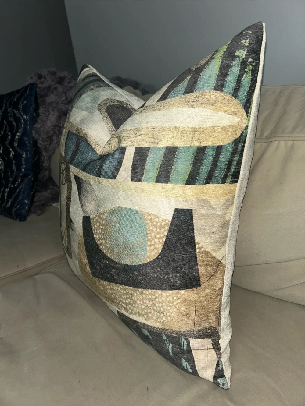 Z Gallerie Teal, Beige and Black Abstract Accent Pillow